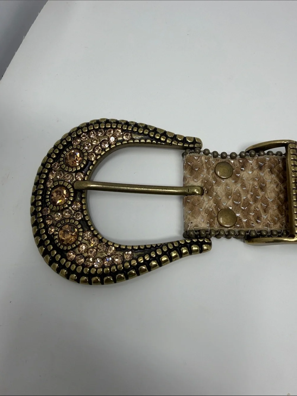 Chico’s Embellished Tan Leather Western-Style Belt Size Large